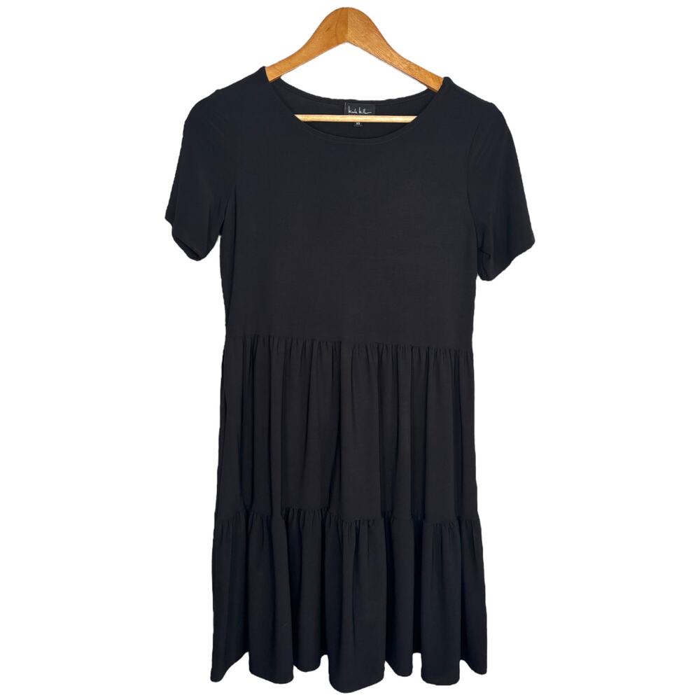 Nicole Miller black tiered babydoll dress XS short sleeve